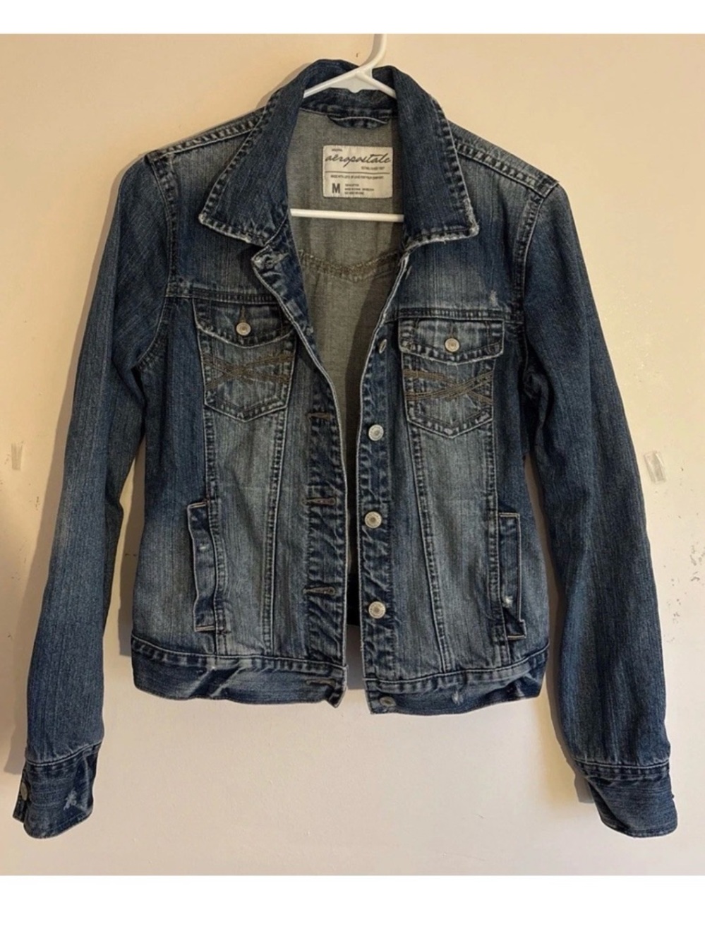 Aeropostale Women's Distressed Denim Jacket Cotton Classic Blue Jean Trucker